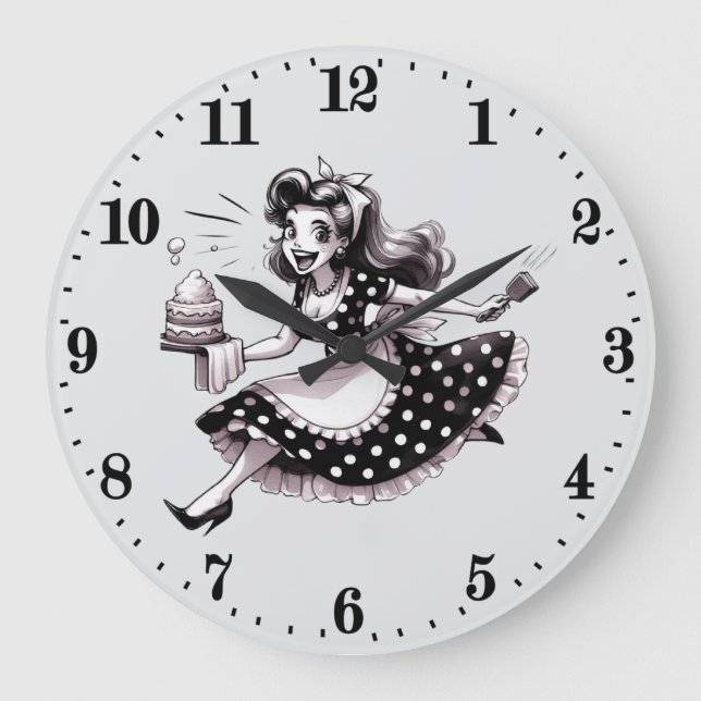 Funny cake baking vintage lady  large clock (Front)