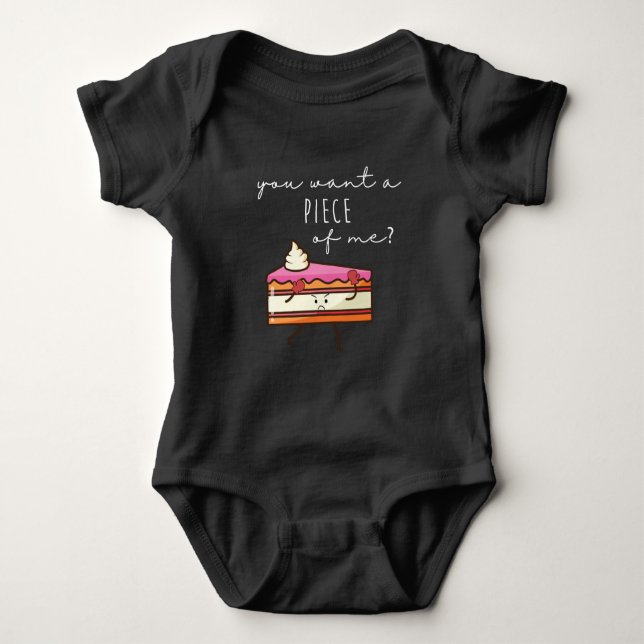 Funny Cake Piece Angry Baker Baby Bodysuit (Front)