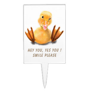 Funny Cake Topper Playful Duck Smile - Custom Text
