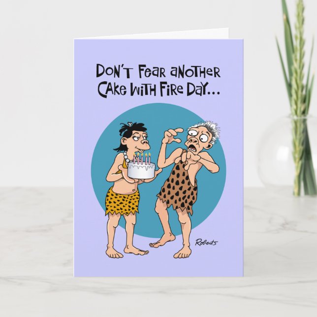 Funny Cake with Fire Birthday Card (Front)