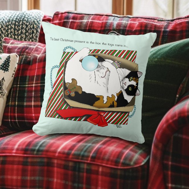 Funny Calico Cat Christmas Gift Box Cushion (Creator Uploaded)
