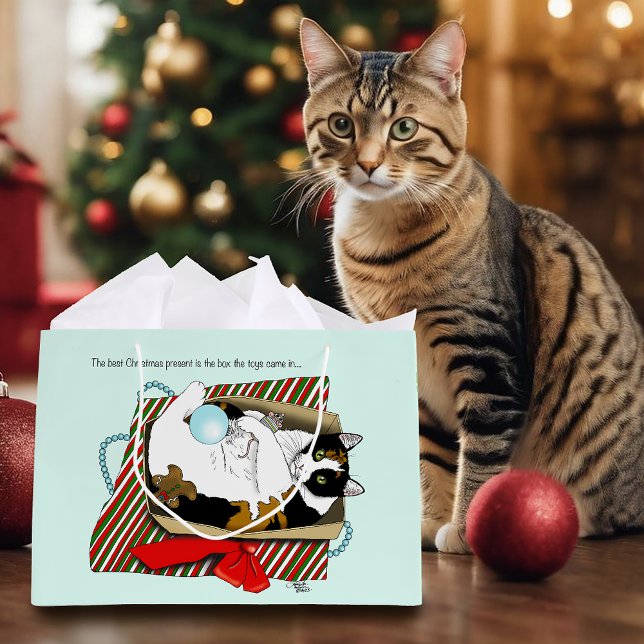 Funny Calico Cat Christmas Gift Box Large Gift Bag (Creator Uploaded)
