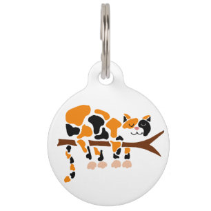 Funny Calico Cat in Tree Art Pet Tag