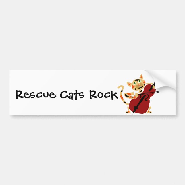 Funny Calico Cat Playing Cello Art Cartoon Bumper Sticker (Front)