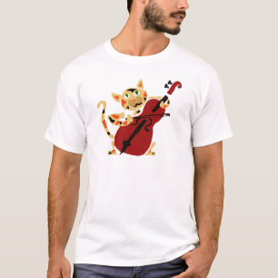 Funny Calico Cat Playing Cello Art Cartoon T-Shirt