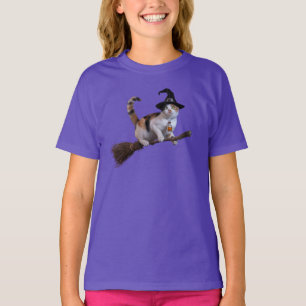 Funny Calico Cat Witch Kids' T-Shirt
