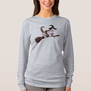 Funny Calico Cat Witch T-Shirt