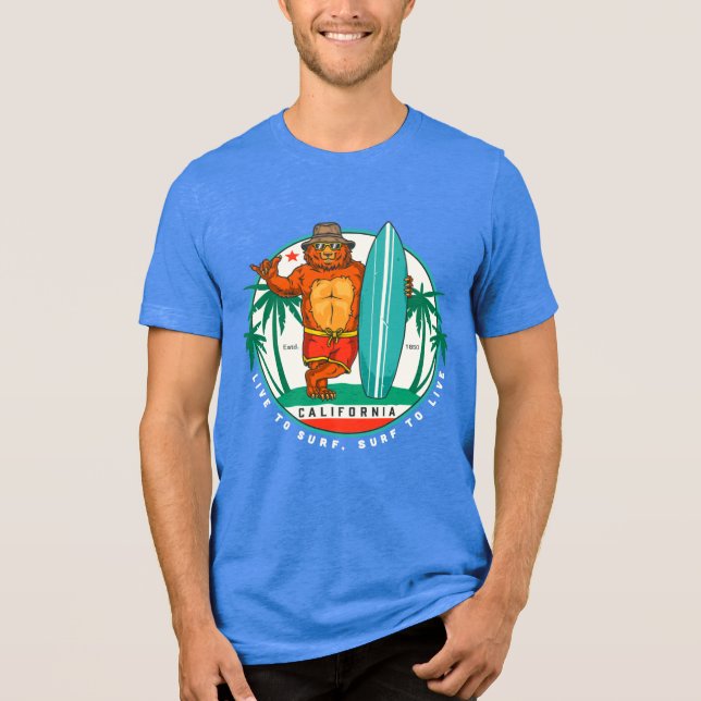 Funny California Surfing Bear Estd 1850 Tri-Blend Shirt (Front)