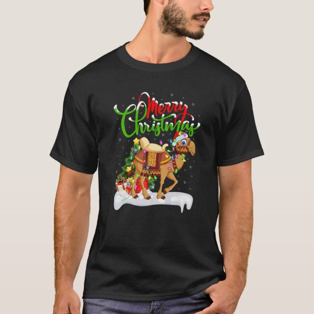 Funny Camel Animal Lover Xmas Lighting Camel Chris T-Shirt (Front)