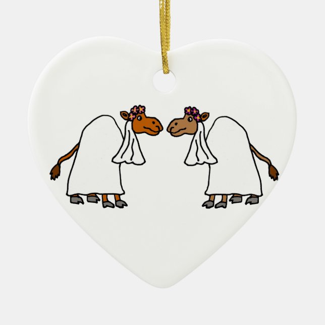 Funny Camel Bride and Bride Ceramic Tree Decoration (Front)
