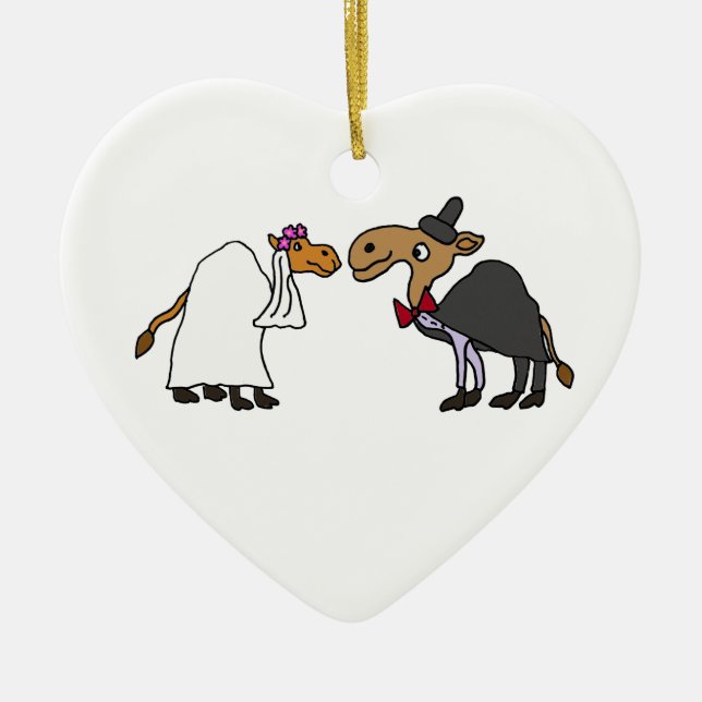 Funny Camel Bride and Groom Wedding Cartoon Ceramic Tree Decoration (Front)