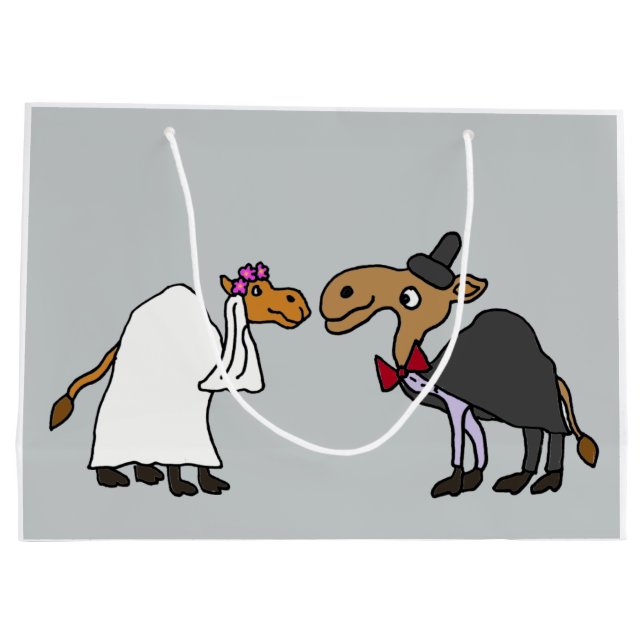 Funny Camel Bride and Groom Wedding Cartoon Large Gift Bag (Back)