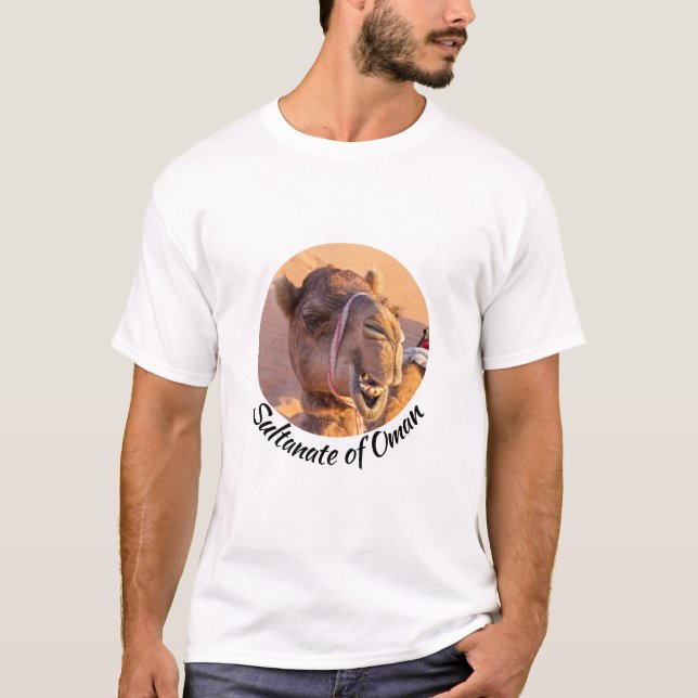 Funny Camel head in Oman Wahiba desert T-Shirt (Front)