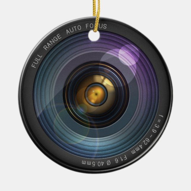 Funny Camera Lens Round Ceramic Tree Decoration (Front)