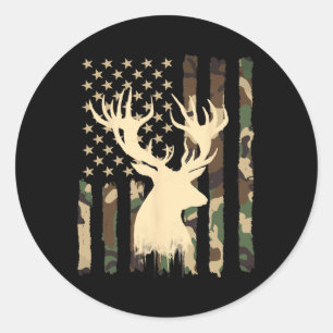 Funny Camouflage Usa Flag Whitetail Buck Deer Hunt Classic Round Sticker