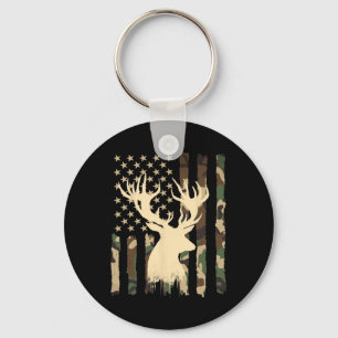 Funny Camouflage Usa Flag Whitetail Buck Deer Hunt Key Ring
