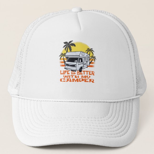 Funny Camper Motorhome - Camping Caravan Trucker Hat (Front)