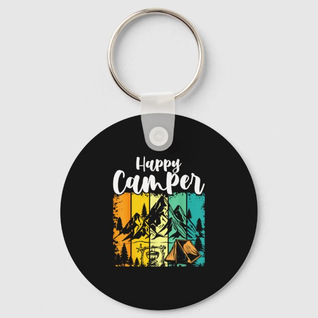 Funny camper outdoor activity camping lover happy key ring (Front)