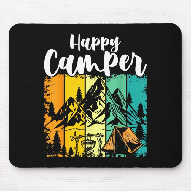Funny camper outdoor activity camping lover happy mouse mat (Front)