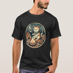 Funny Campfire Cat Roasting Marshmallows Camping T-Shirt