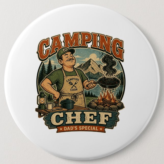 Funny Camping Chef Dads Special Vintage Pin Button (Front)
