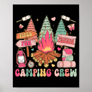 Funny camping crew campfire matching family summer poster