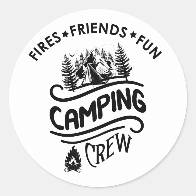 Funny camping crew slogan camper friends classic round sticker (Front)