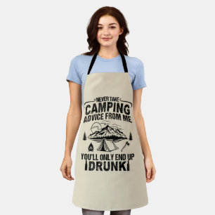 Funny camping drinking sayings apron