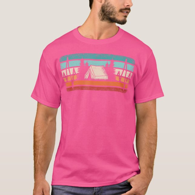 Funny Camping Heartbeat Retro Camper Hiking Camp T-Shirt (Front)