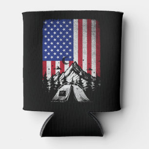 Funny Camping Hiking Lover American Flag  Can Cooler