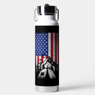 Funny Camping Hiking Lover American Flag  Water Bottle