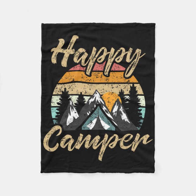 Funny Camping Hiking Lover Present Happy Camper Gi Fleece Blanket (Front)