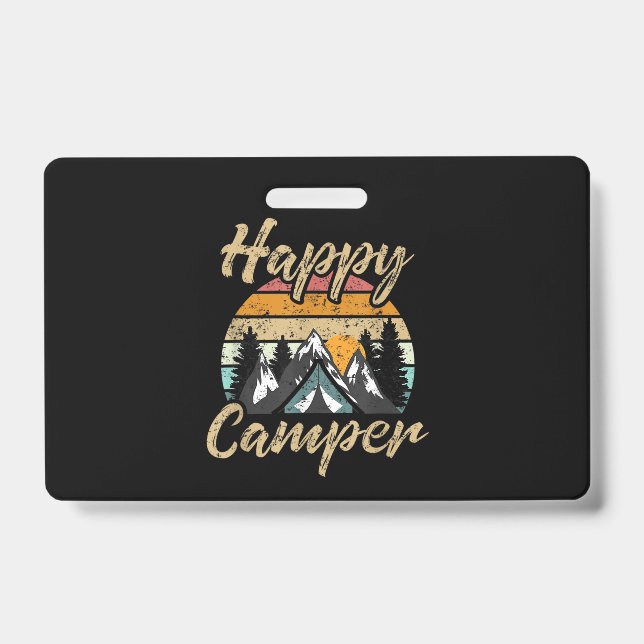 Funny Camping Hiking Lover Present Happy Camper ID Badge (Front)