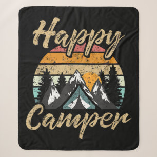 Funny Camping Hiking Lover Present Happy Camper Sherpa Blanket