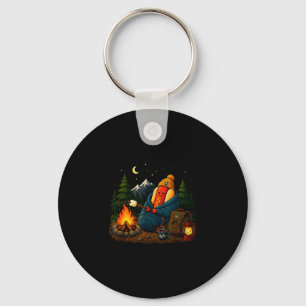 Funny camping hotdog cartoon sausage camper  key ring