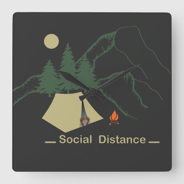 Funny camping introverted square wall clock (Front)
