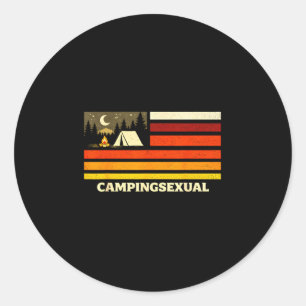 Funny camping lover retro flag campfire classic round sticker