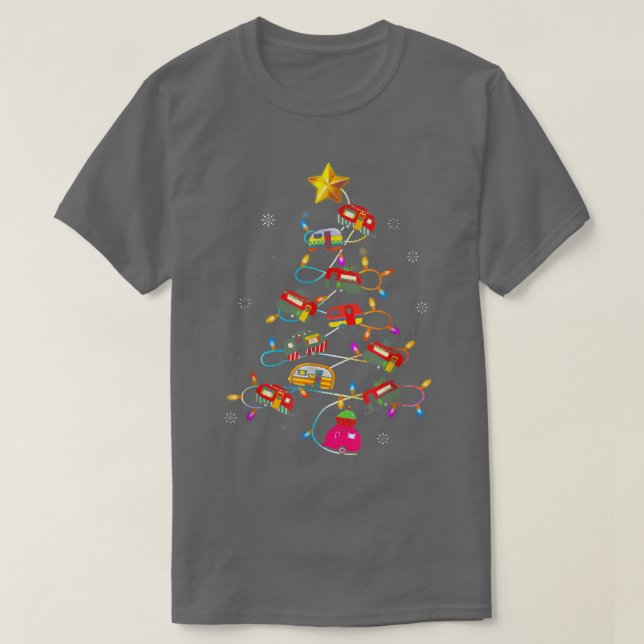 Funny Camping Merry Christmas Tree Campers Snowman T-Shirt (Design Front)