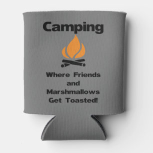 Funny Camping Quote with Marshmallows and Friends Can Cooler
