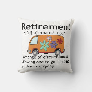 Funny Camping Retirement Definition   Cushion