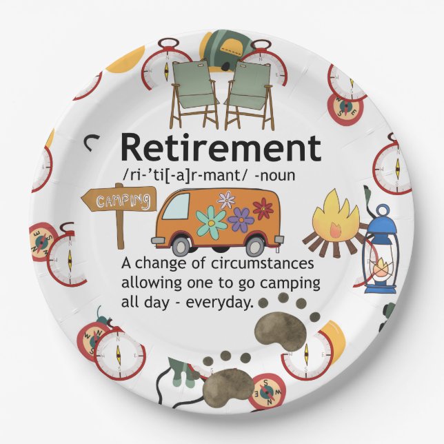 Funny Camping Retirement Definition    Paper Plate (Front)