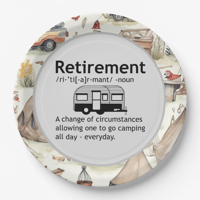 Funny Camping Retirement Definition    Paper Plate (Front)