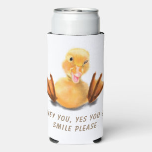 Funny Can Cooler Happy Duck - Custom Text