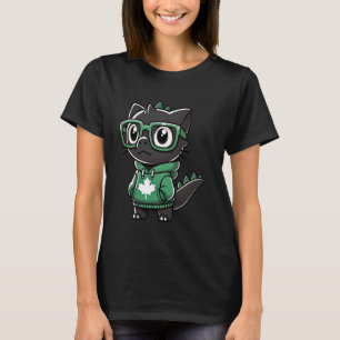 Funny Canada Day Kaiju Cat T-rex Canada Flag Kids  T-Shirt