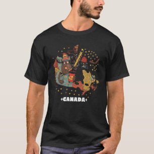 Funny Canada Map Beaver Hockey Toque T-Shirt