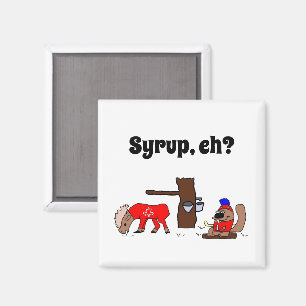 Funny Canada Moose and Beaver with Maple Syrup Magnet