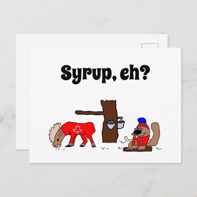 Funny Canada Moose and Beaver with Maple Syrup Postcard (Front/Back)