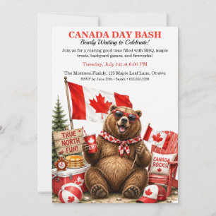 Funny Canadian Bear Canada Day Bash BBQ Backyard Invitation