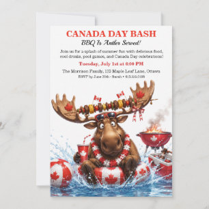 Funny Canadian Moose Canada Day BBQ Pool Party Invitation