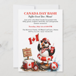 Funny Canadian Puffin Canada Day BBQ Pool Party  Invitation